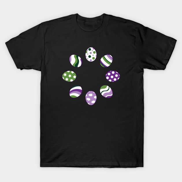 Eggs | Purple Green | Stripes | Dots | Clouds | Black T-Shirt by Wintre2